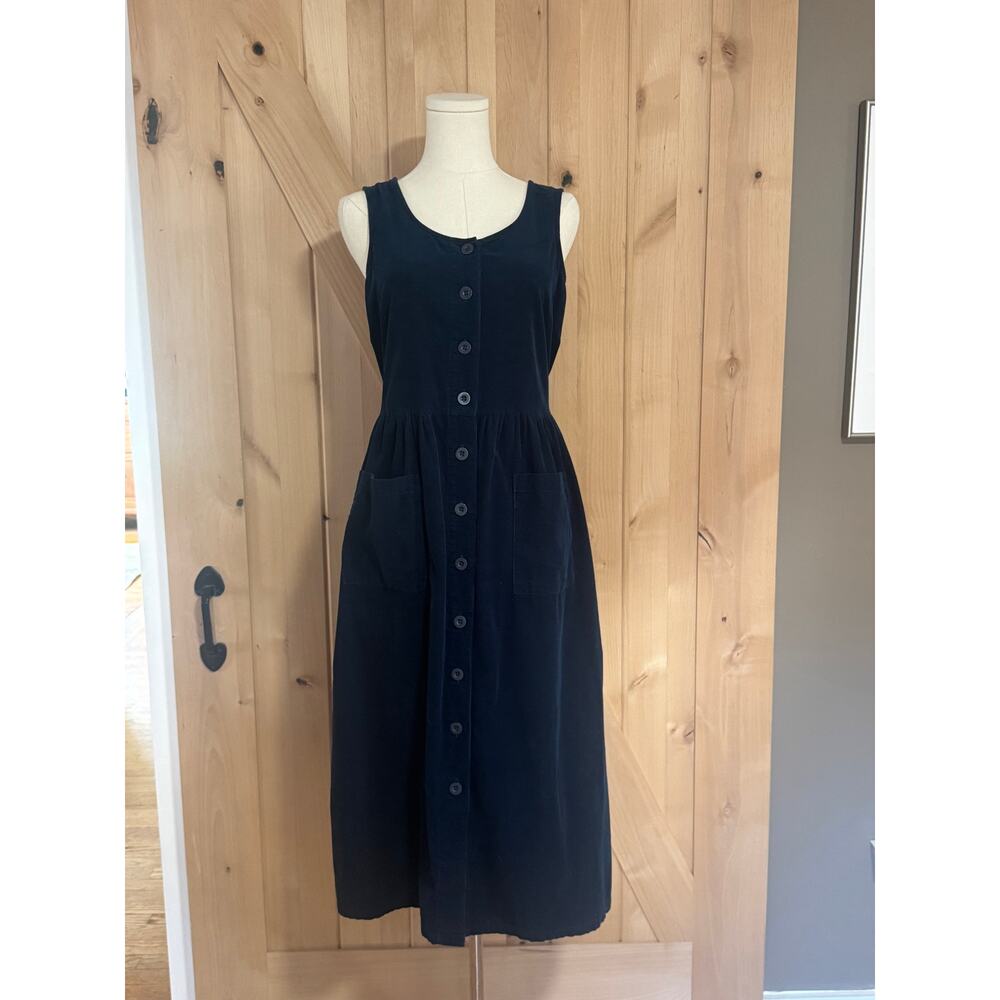The Vermont Country Store | Blue Classic Corduroy Button Jumper Dress | Size M